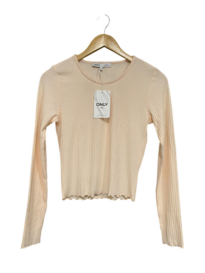 ONLY |S| BUST 15| A61| PEACH LONG-SLEEVE CREWNECK RIBBED TECHNICAL UTILITY TOP