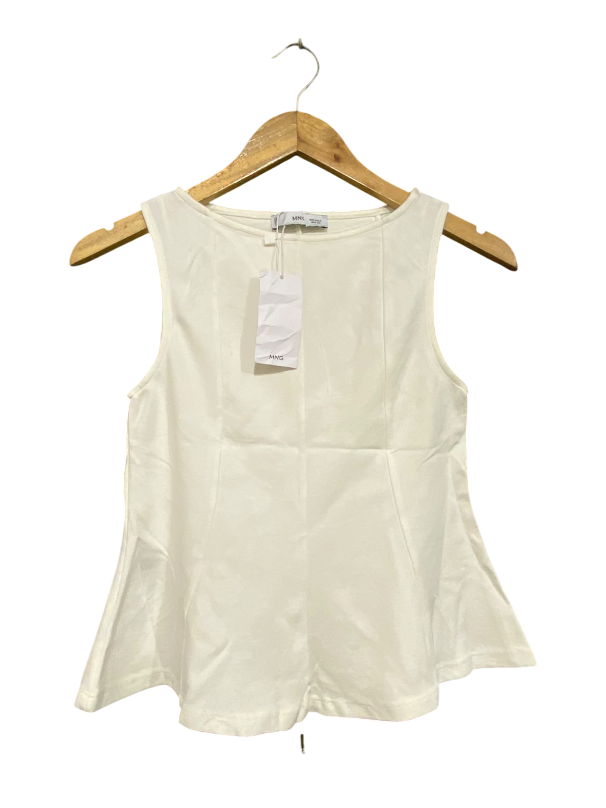 MNG |S| BUST 14| A61| OFF-WHITE SLEEVELESS PEPLUM TECHNICAL UTILITY TOP