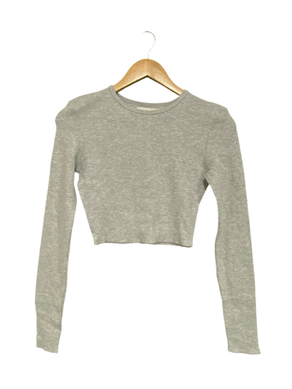 NUDELUCY |S| BUST 15| A61| GREY MARL LONG-SLEEVE CREWNECK CROPPED TECHNICAL UTILITY TOP