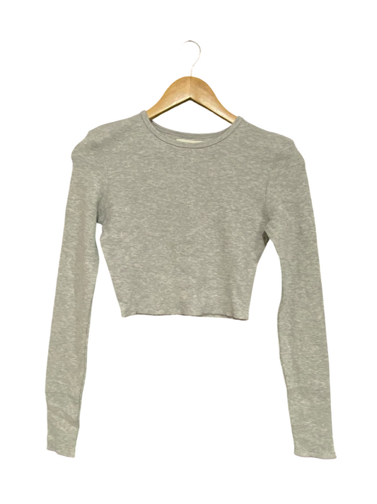 NUDELUCY |S| BUST 15| A61| GREY MARL LONG-SLEEVE CREWNECK CROPPED TECHNICAL UTILITY TOP