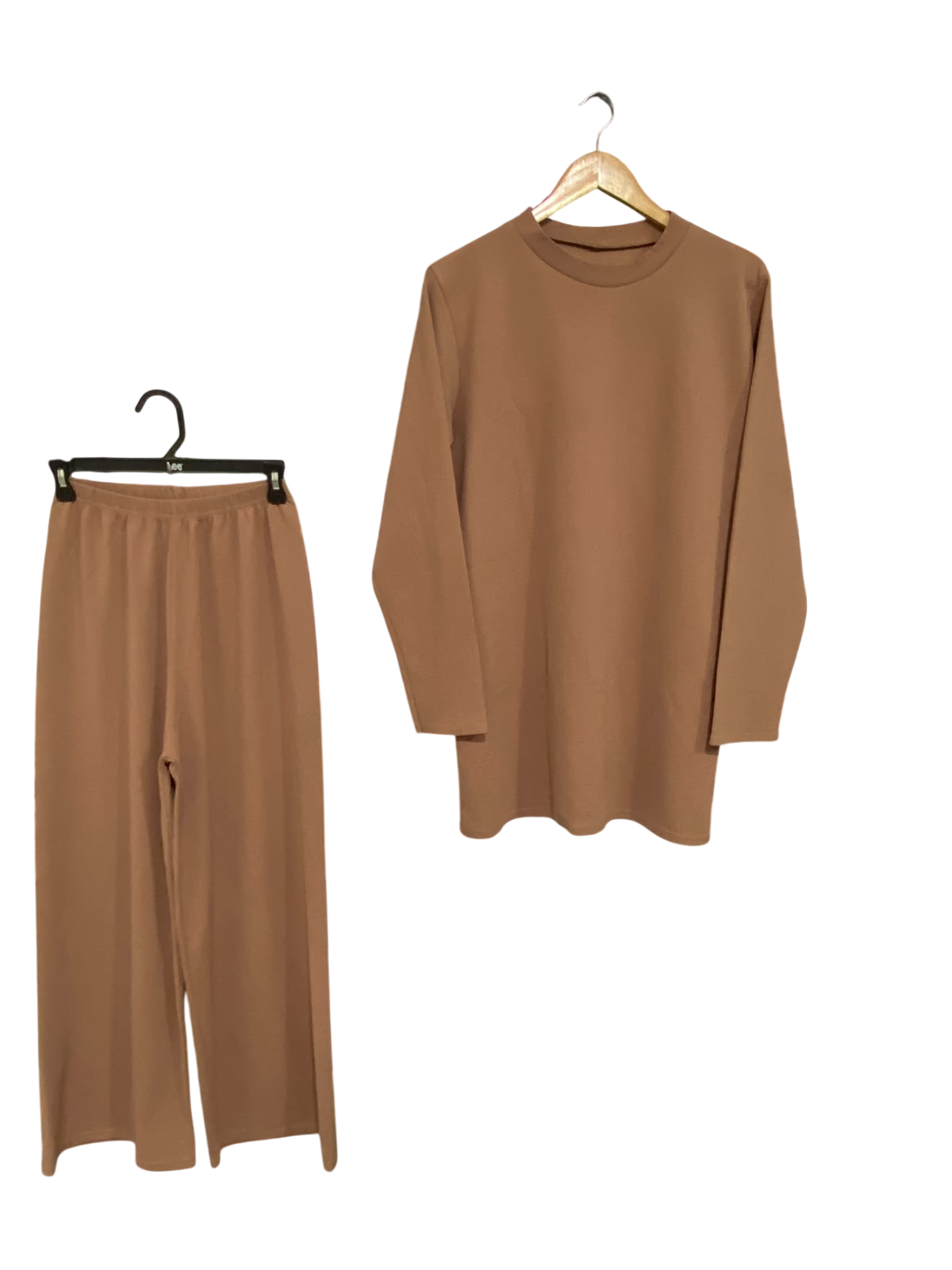 |S/M| A61| CAMEL BROWN LONG-SLEEVE TUNIC AND WIDE-LEG TECHNICAL UTILITY TWO-PIECE SET