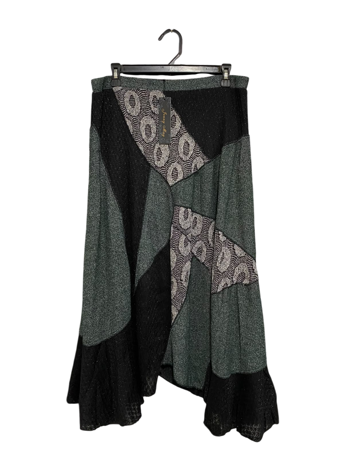 JENNY MAY |XL| WAIST 34| A61| PATCHWORK ANIMAL-PRINT METALLIC TECHNICAL UTILITY MIDI SKIRT