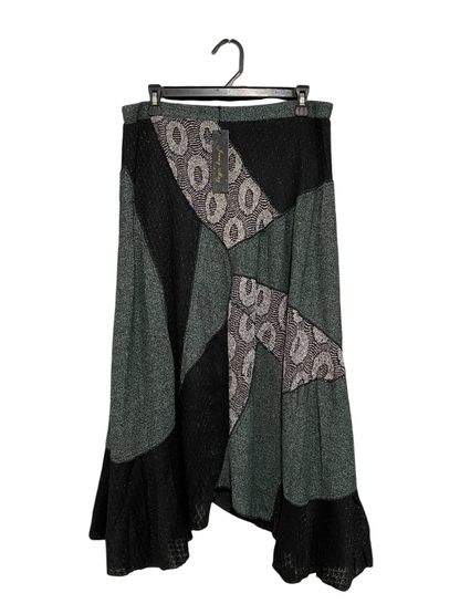 JENNY MAY |XL| WAIST 34| A61| PATCHWORK ANIMAL-PRINT METALLIC TECHNICAL UTILITY MIDI SKIRT