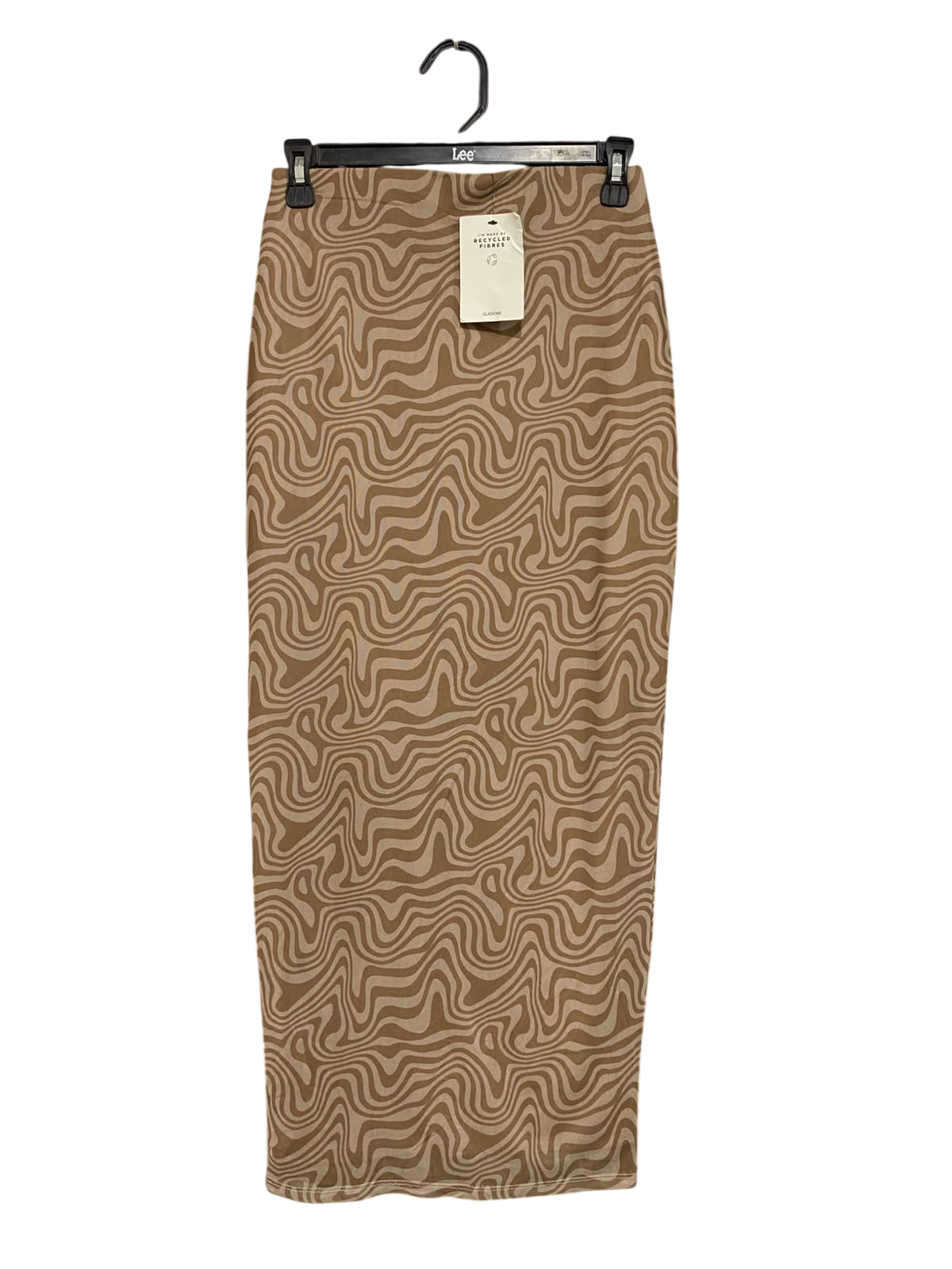 GLASSONS |S| WAIST 26| A61| BROWN SWIRL-PRINT HIGH-WAISTED TECHNICAL UTILITY MIDI SKIRT
