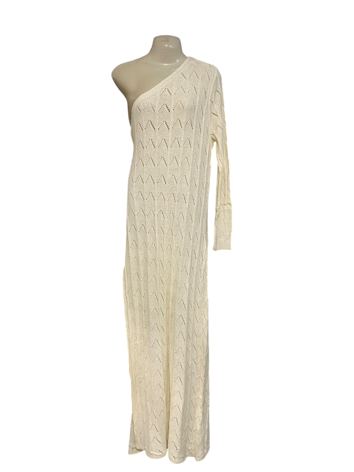 BOOHOO |M| BUST 20| A62| CREAM ONE-SHOULDER OPEN-KNIT TECHNICAL UTILITY MAXI DRESS