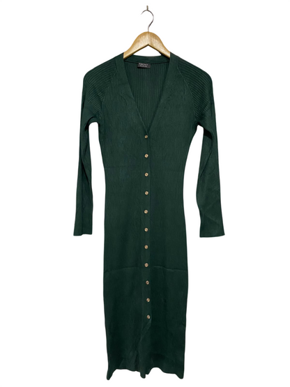 FORCAST |S| BUST 15| A62| GREEN V-NECK BUTTON-DOWN TECHNICAL UTILITY MIDI DRESS