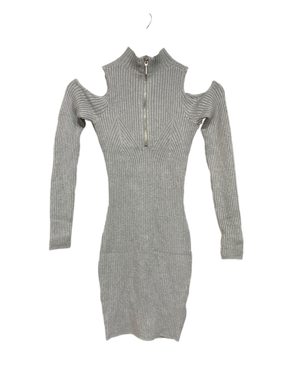 GUESS |XS| BUST 12| A62| GREY COLD-SHOULDER HALF-ZIP RIBBED TECHNICAL UTILITY MINI DRESS