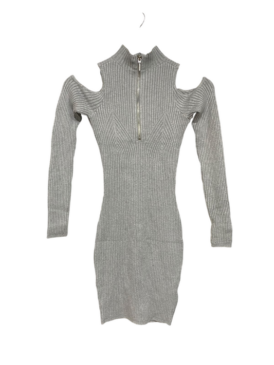 GUESS |XS| BUST 12| A62| GREY COLD-SHOULDER HALF-ZIP RIBBED TECHNICAL UTILITY MINI DRESS