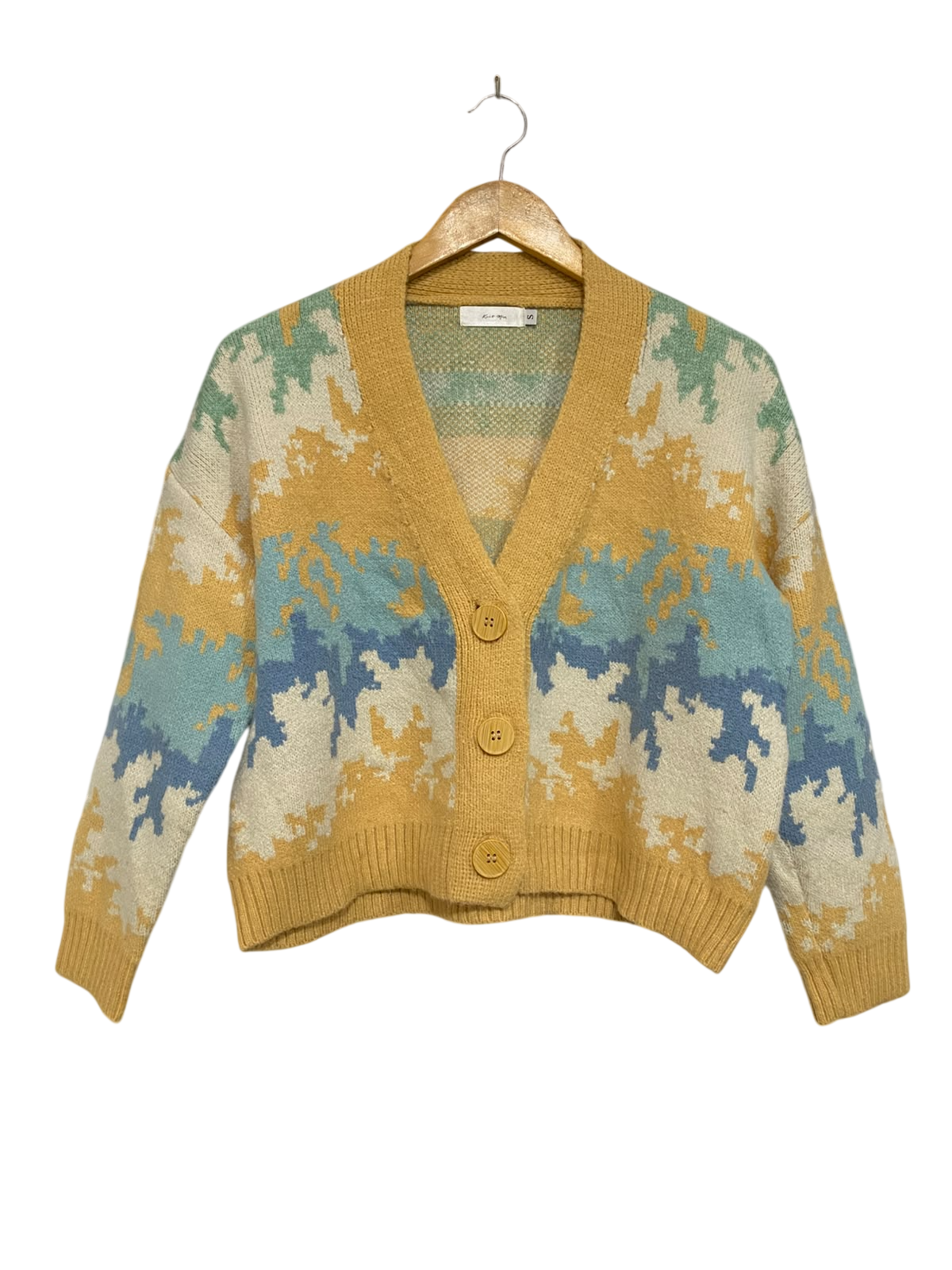 KNIT MIX |S| BUST 22| A62| MULTI-COLOR ABSTRACT JACQUARD TECHNICAL UTILITY CARDIGAN