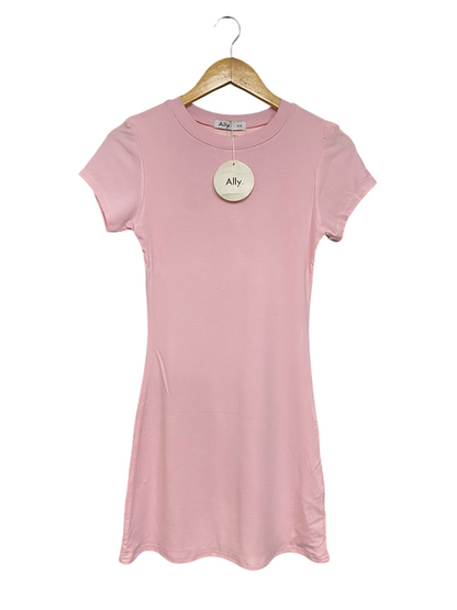 ALLY |S| BUST 14| A62| LIGHT PINK CREWNECK SHORT-SLEEVE TECHNICAL UTILITY MINI DRESS