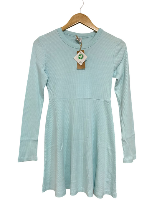 ORGANIC COTTON |M| BUST 15| A62| LIGHT BLUE LONG-SLEEVE FLARED TECHNICAL UTILITY MINI DRESS