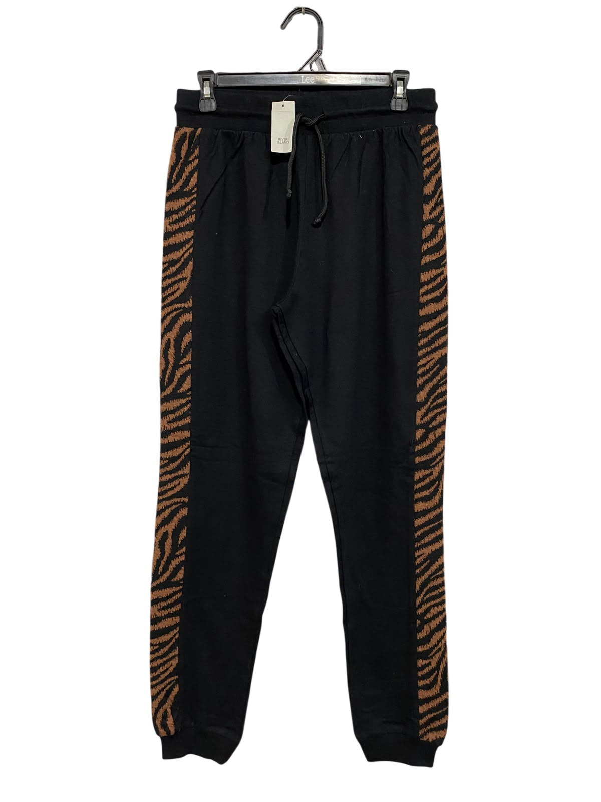 RIVER ISLAND |M| WAIST 30| A62| BLACK AND ANIMAL-PRINT STRIPE TECHNICAL UTILITY JOGGERS