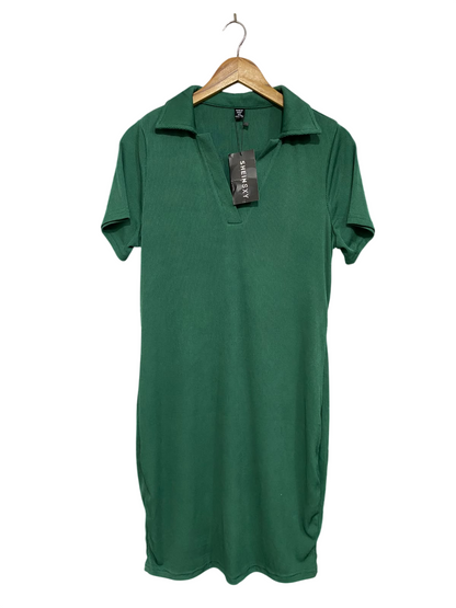 SHEIN CURVE |XL| BUST 19| A62| EMERALD GREEN COLLARED V-NECK TECHNICAL UTILITY MINI DRESS