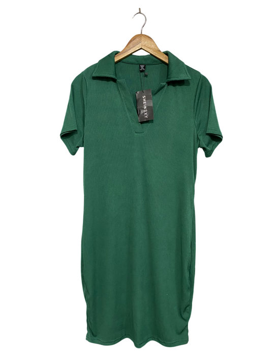 SHEIN CURVE |XL| BUST 19| A62| EMERALD GREEN COLLARED V-NECK TECHNICAL UTILITY MINI DRESS