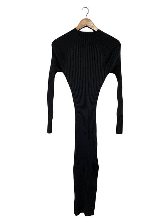 SYKE |XS| BUST 12| A62| BLACK RIBBED MOCK-NECK TECHNICAL UTILITY MIDI DRESS
