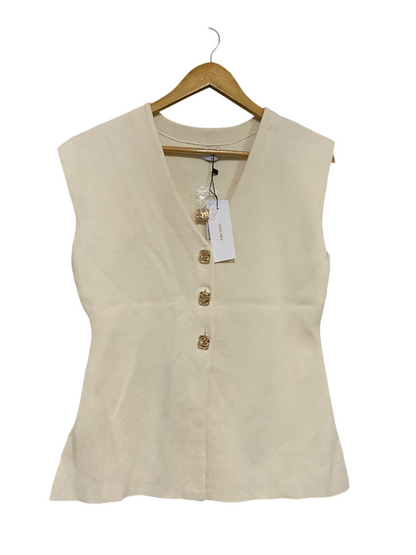 SHEIKE |M| BUST 18| A62| OFF-WHITE GOLD-BUTTON V-NECK TECHNICAL UTILITY VEST