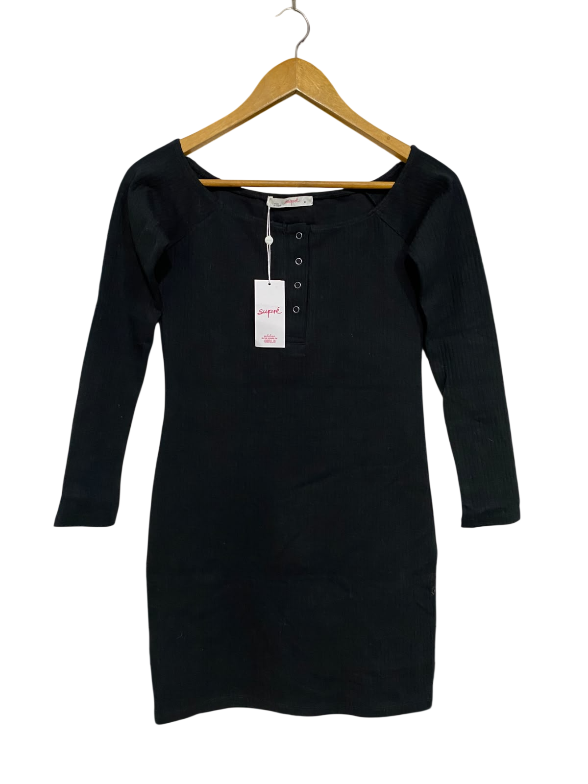 SUPRE |M| BUST 15| A62| BLACK SNAP-PLACKET LONG-SLEEVE TECHNICAL UTILITY DRESS