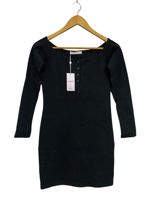 SUPRE |M| BUST 15| A62| BLACK SNAP-PLACKET LONG-SLEEVE TECHNICAL UTILITY DRESS