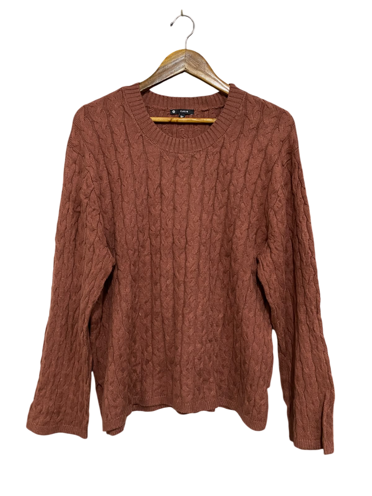 TARGET CURVE |L| BUST 23| A62| RUST CABLE-KNIT CREWNECK TECHNICAL UTILITY SWEATER
