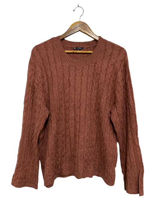 TARGET CURVE |L| BUST 23| A62| RUST CABLE-KNIT CREWNECK TECHNICAL UTILITY SWEATER