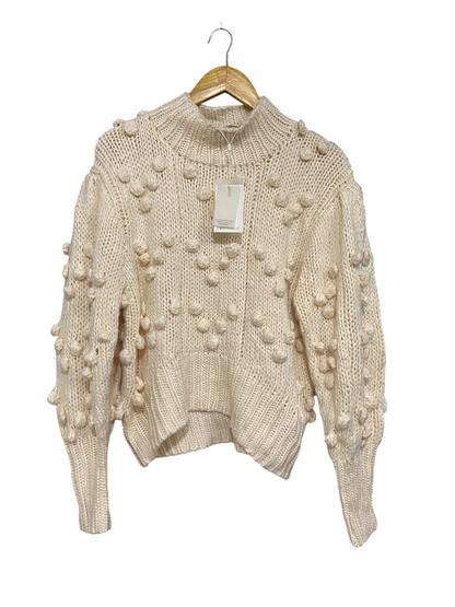 C MEO COLLECTIVE |M| BUST 21| A62| OFF-WHITE BOBBLE-DETAIL CHUNKY-KNIT TECHNICAL UTILITY SWEATER