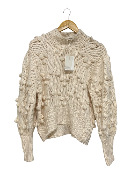 C MEO COLLECTIVE |M| BUST 21| A62| OFF-WHITE BOBBLE-DETAIL CHUNKY-KNIT TECHNICAL UTILITY SWEATER