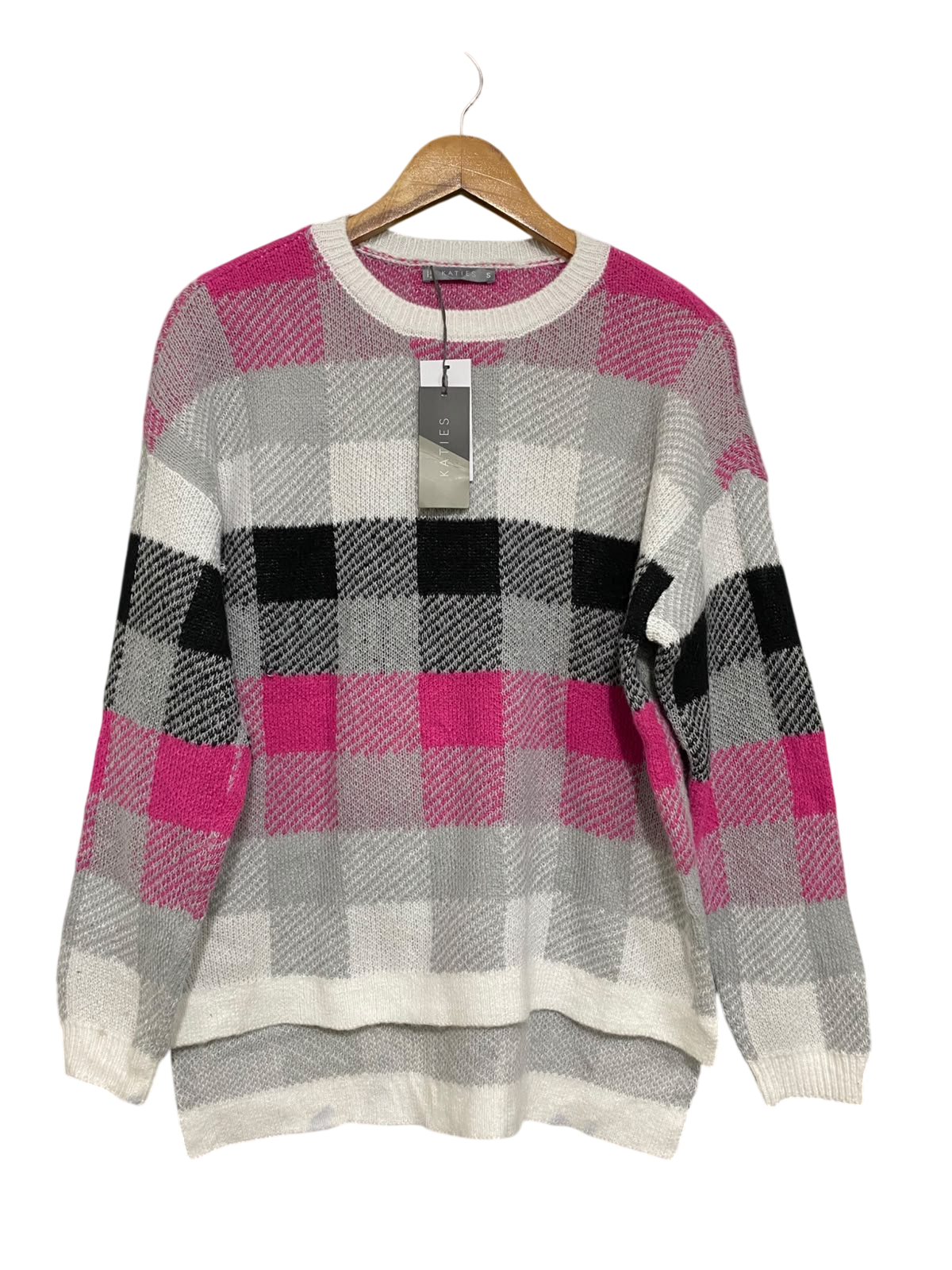 KATIES |S| BUST 21| A62| PLAID CREWNECK TECHNICAL UTILITY SWEATER
