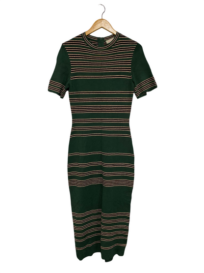 SASS & BIDE |L| BUST 17| A62| GREEN AND STRIPED SHORT-SLEEVE TECHNICAL UTILITY MIDI DRESS