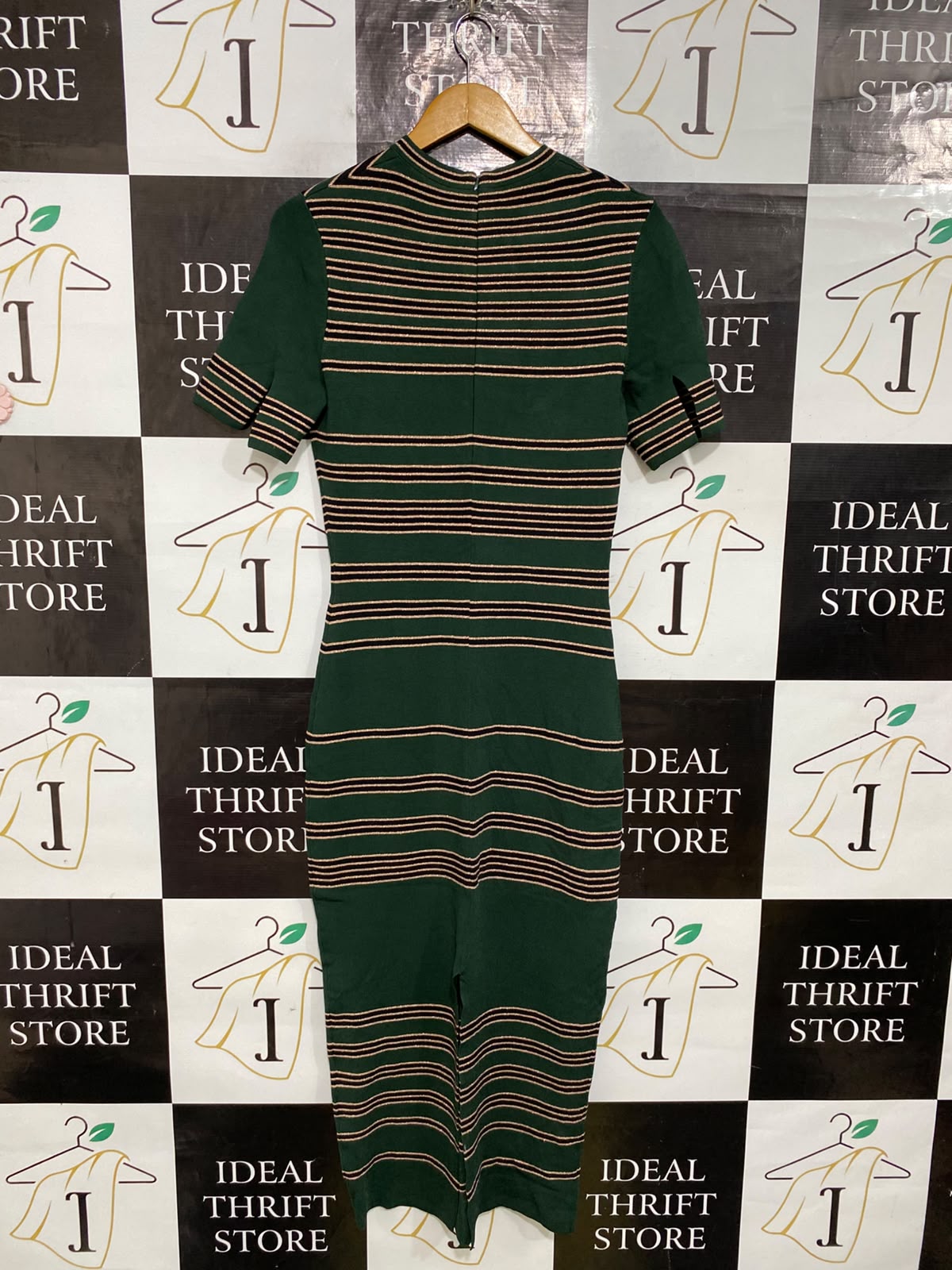 SASS & BIDE |L| BUST 17| A62| GREEN AND STRIPED SHORT-SLEEVE TECHNICAL UTILITY MIDI DRESS