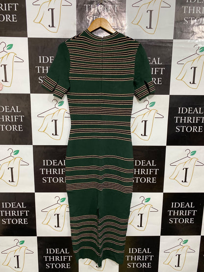 SASS & BIDE |L| BUST 17| A62| GREEN AND STRIPED SHORT-SLEEVE TECHNICAL UTILITY MIDI DRESS