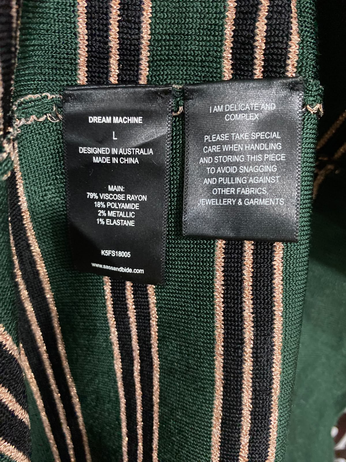 SASS & BIDE |L| BUST 17| A62| GREEN AND STRIPED SHORT-SLEEVE TECHNICAL UTILITY MIDI DRESS