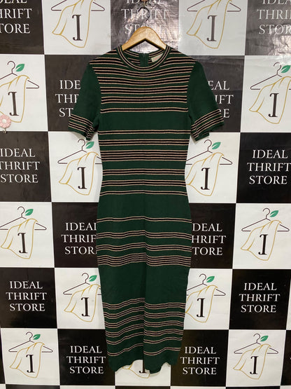 SASS & BIDE |L| BUST 17| A62| GREEN AND STRIPED SHORT-SLEEVE TECHNICAL UTILITY MIDI DRESS