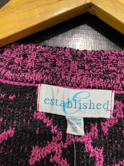 ESTABLISHED |L| BUST 22| A62| PINK AND BLACK JACQUARD PATTERN V-NECK TECHNICAL UTILITY CARDIGAN VEST