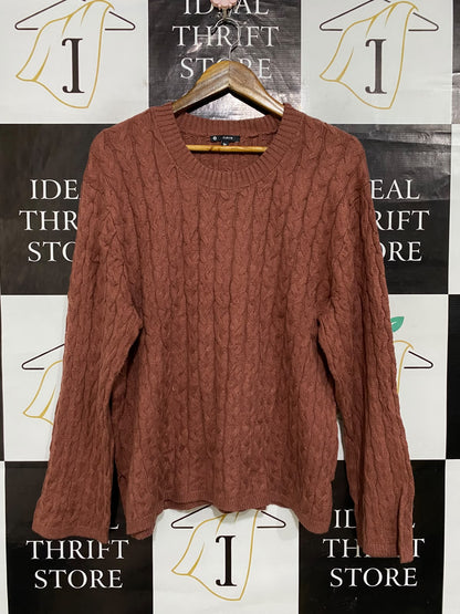 TARGET CURVE |L| BUST 23| A62| RUST CABLE-KNIT CREWNECK TECHNICAL UTILITY SWEATER