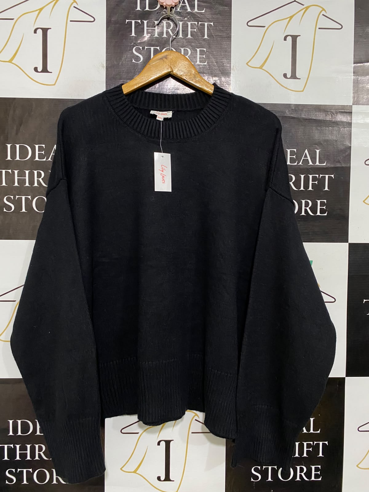 LILY LOVES |XL| BUST 27| A62| BLACK OVERSIZED CREWNECK TECHNICAL UTILITY SWEATER