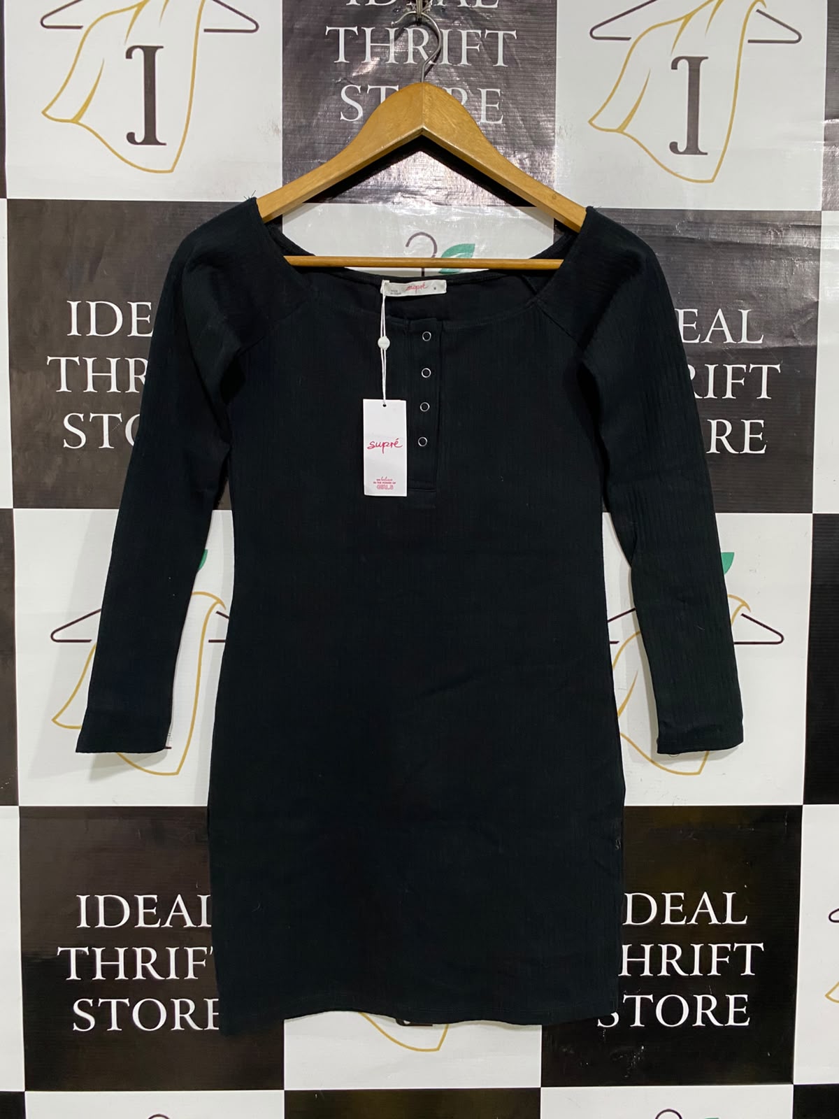 SUPRE |M| BUST 15| A62| BLACK SNAP-PLACKET LONG-SLEEVE TECHNICAL UTILITY DRESS
