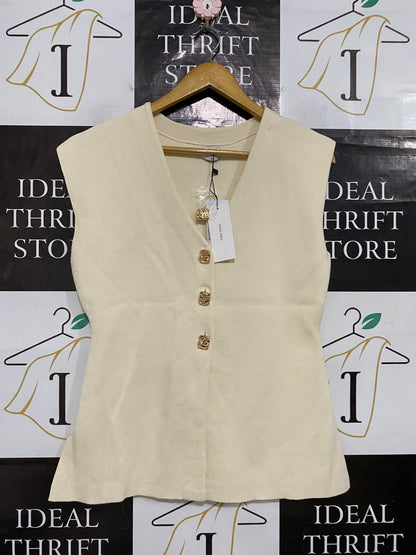 SHEIKE |M| BUST 18| A62| OFF-WHITE GOLD-BUTTON V-NECK TECHNICAL UTILITY VEST