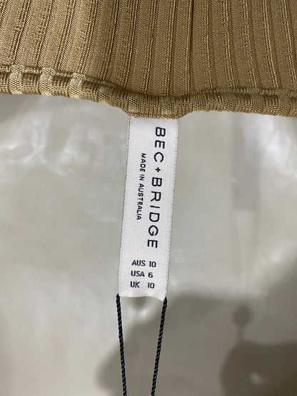 BEC BRIDGE |S| BUST 15| A62| BEIGE CUTOUT PLUNGE-NECK TECHNICAL UTILITY MIDI DRESS
