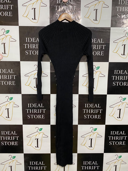 SYKE |XS| BUST 12| A62| BLACK RIBBED MOCK-NECK TECHNICAL UTILITY MIDI DRESS