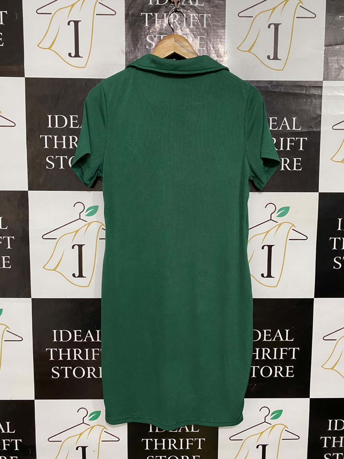 SHEIN CURVE |XL| BUST 19| A62| EMERALD GREEN COLLARED V-NECK TECHNICAL UTILITY MINI DRESS