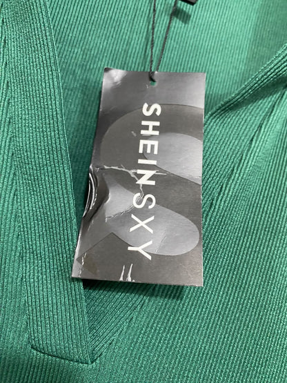 SHEIN CURVE |XL| BUST 19| A62| EMERALD GREEN COLLARED V-NECK TECHNICAL UTILITY MINI DRESS