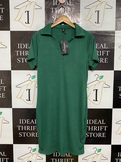 SHEIN CURVE |XL| BUST 19| A62| EMERALD GREEN COLLARED V-NECK TECHNICAL UTILITY MINI DRESS
