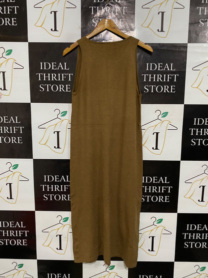 PROUD POPPY |L| BUST 17| A62| TAN SLEEVELESS CREWNECK TECHNICAL UTILITY MIDI DRESS