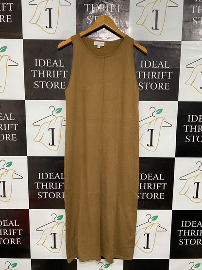 PROUD POPPY |L| BUST 17| A62| TAN SLEEVELESS CREWNECK TECHNICAL UTILITY MIDI DRESS