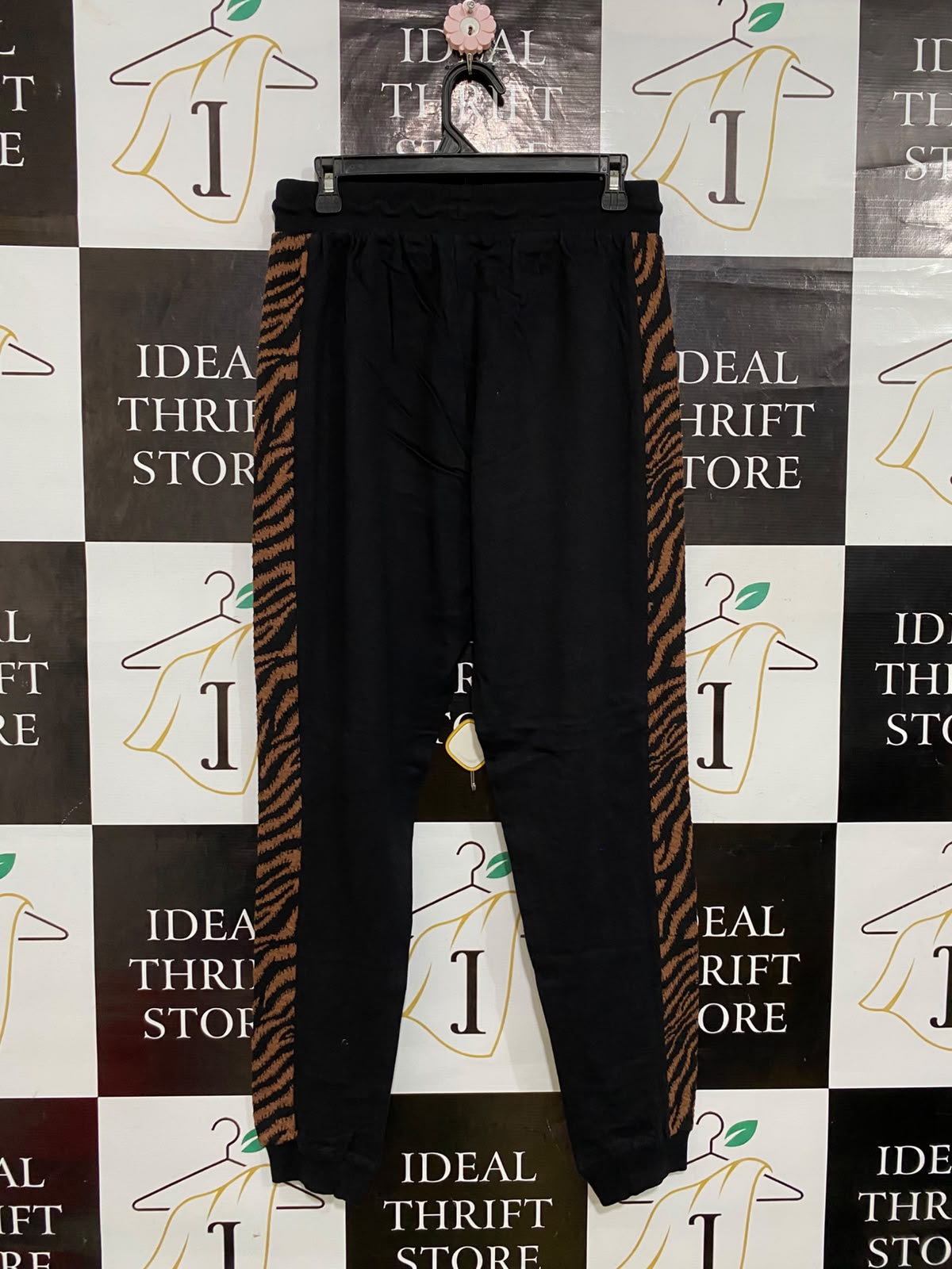 RIVER ISLAND |M| WAIST 30| A62| BLACK AND ANIMAL-PRINT STRIPE TECHNICAL UTILITY JOGGERS