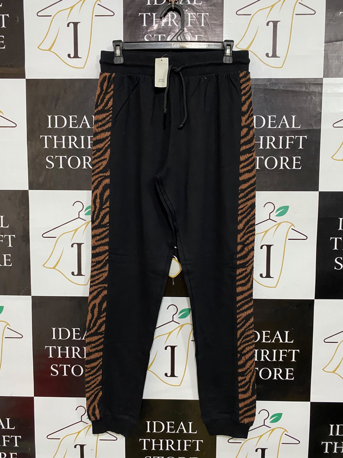 RIVER ISLAND |M| WAIST 30| A62| BLACK AND ANIMAL-PRINT STRIPE TECHNICAL UTILITY JOGGERS