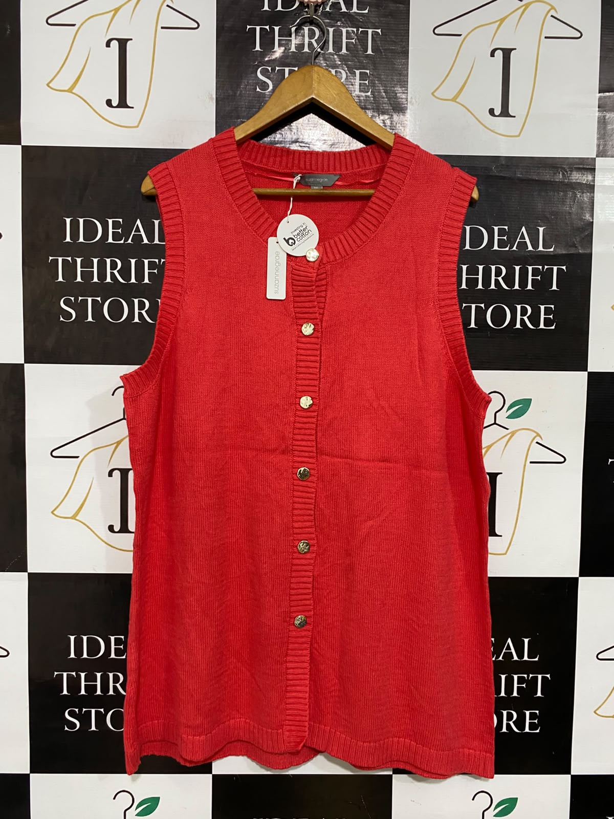 SUZANNEGRAE |XL| BUST 23| A62| RED GOLD-BUTTON CREWNECK TECHNICAL UTILITY VEST