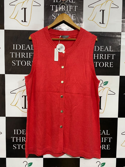 SUZANNEGRAE |XL| BUST 23| A62| RED GOLD-BUTTON CREWNECK TECHNICAL UTILITY VEST