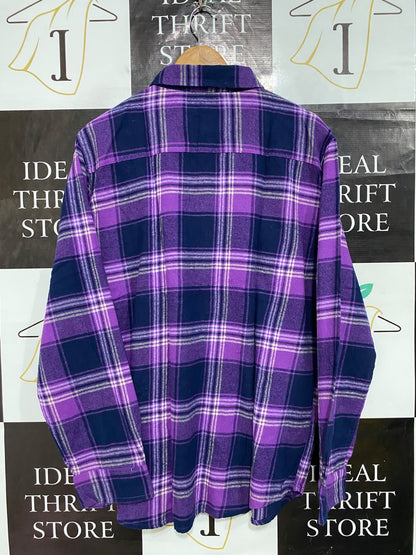 ALLGOOD |L| BUST 24| A62| PURPLE AND NAVY PLAID BUTTON-DOWN TECHNICAL UTILITY SHIRT