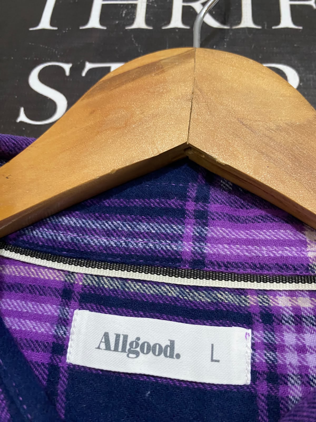 ALLGOOD |L| BUST 24| A62| PURPLE AND NAVY PLAID BUTTON-DOWN TECHNICAL UTILITY SHIRT